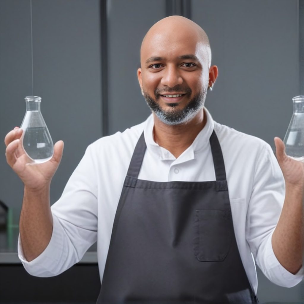 Engr. Arif Anwar Ochin holding up water in beakers